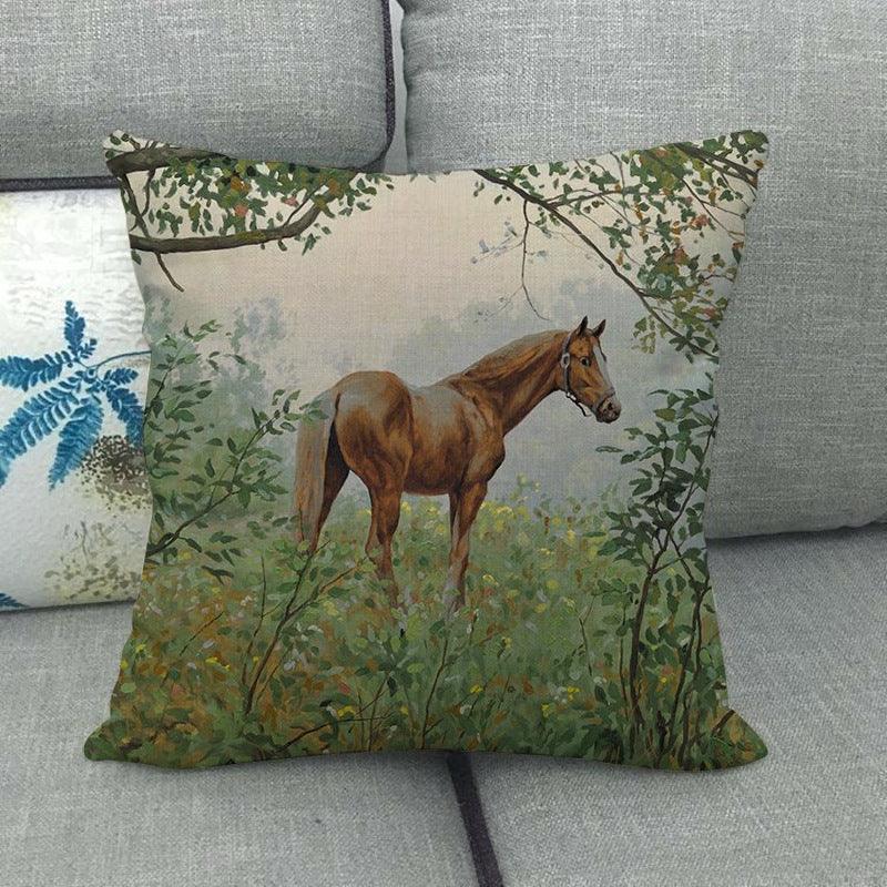 Elegant Grassland Floral Horse Pillow Covers Pastoral Animal Pattern Decorative Pillow Cases For Home Car Sofa Linen / Cotton Square Pillow Cover Decorative Throw Pillowcase, Farmhouse Horse 17.72 X 17.72