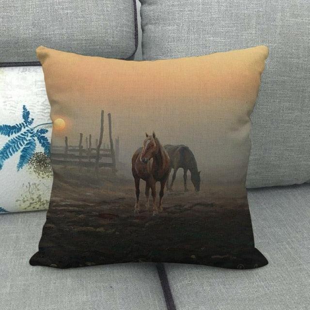 Elegant Grassland Floral Horse Pillow Covers Pastoral Animal Pattern Decorative Pillow Cases For Home Car Sofa Linen / Cotton Square Pillow Cover Decorative Throw Pillowcase, Farmhouse Horse 17.72 X 17.72