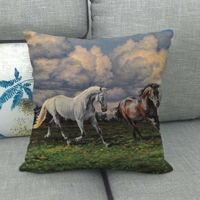 Elegant Grassland Floral Horse Pillow Covers Pastoral Animal Pattern Decorative Pillow Cases For Home Car Sofa Linen / Cotton Square Pillow Cover Decorative Throw Pillowcase, Farmhouse Horse 17.72 X 17.72