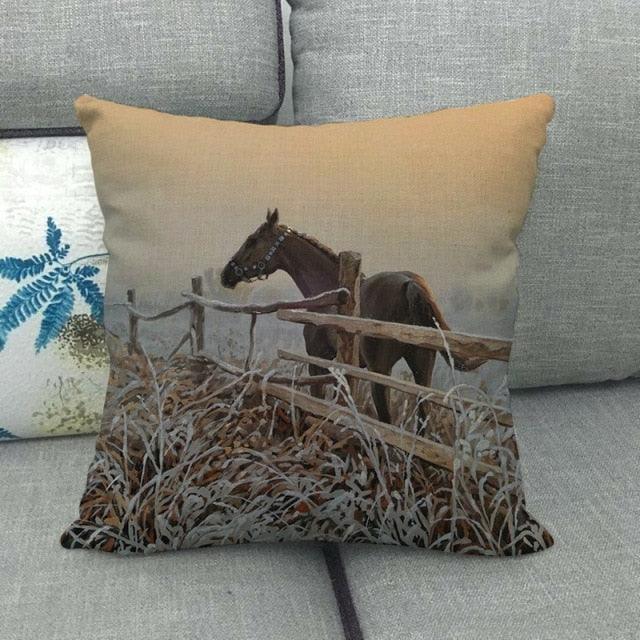 Elegant Grassland Floral Horse Pillow Covers Pastoral Animal Pattern Decorative Pillow Cases For Home Car Sofa Linen / Cotton Square Pillow Cover Decorative Throw Pillowcase, Farmhouse Horse 17.72 X 17.72