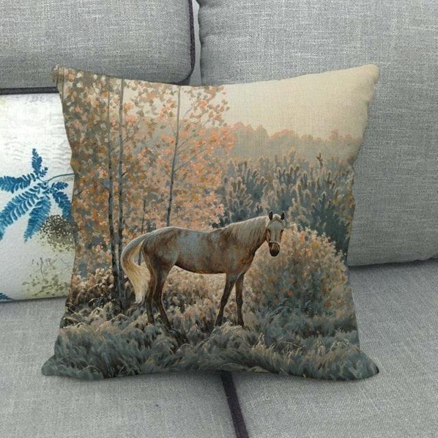 Elegant Grassland Floral Horse Pillow Covers Pastoral Animal Pattern Decorative Pillow Cases For Home Car Sofa Linen / Cotton Square Pillow Cover Decorative Throw Pillowcase, Farmhouse Horse 17.72 X 17.72