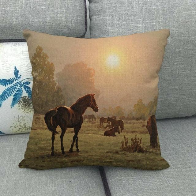 Elegant Grassland Floral Horse Pillow Covers Pastoral Animal Pattern Decorative Pillow Cases For Home Car Sofa Linen / Cotton Square Pillow Cover Decorative Throw Pillowcase, Farmhouse Horse 17.72 X 17.72