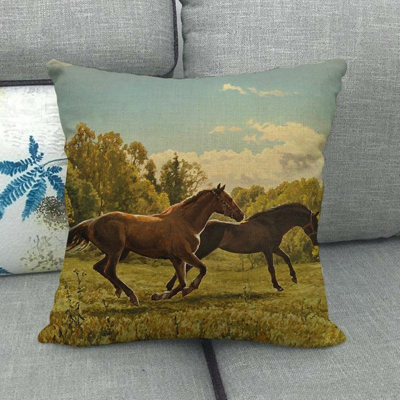 Elegant Grassland Floral Horse Pillow Covers Pastoral Animal Pattern Decorative Pillow Cases For Home Car Sofa Linen / Cotton Square Pillow Cover Decorative Throw Pillowcase, Farmhouse Horse 17.72 X 17.72