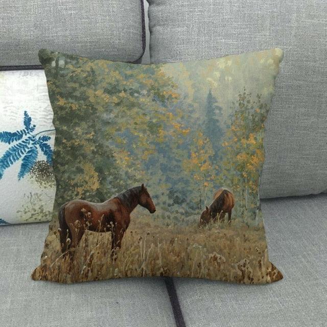 Elegant Grassland Floral Horse Pillow Covers Pastoral Animal Pattern Decorative Pillow Cases For Home Car Sofa Linen / Cotton Square Pillow Cover Decorative Throw Pillowcase, Farmhouse Horse 17.72 X 17.72