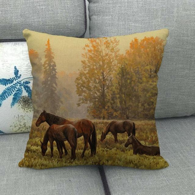 Elegant Grassland Floral Horse Pillow Covers Pastoral Animal Pattern Decorative Pillow Cases For Home Car Sofa Linen / Cotton Square Pillow Cover Decorative Throw Pillowcase, Farmhouse Horse 17.72 X 17.72