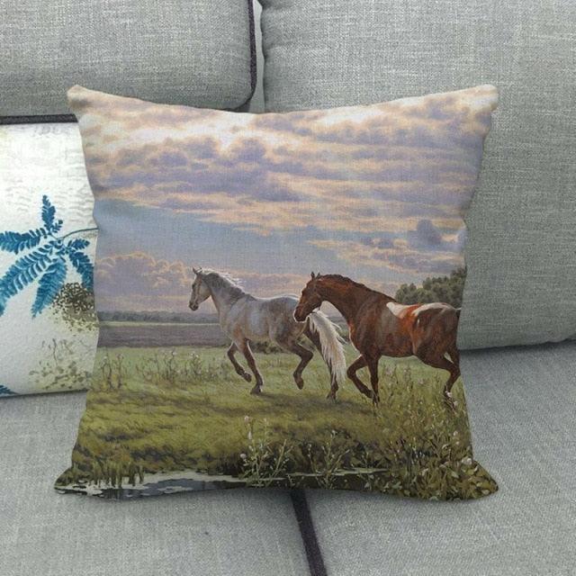 Elegant Grassland Floral Horse Pillow Covers Pastoral Animal Pattern Decorative Pillow Cases For Home Car Sofa Linen / Cotton Square Pillow Cover Decorative Throw Pillowcase, Farmhouse Horse 17.72 X 17.72