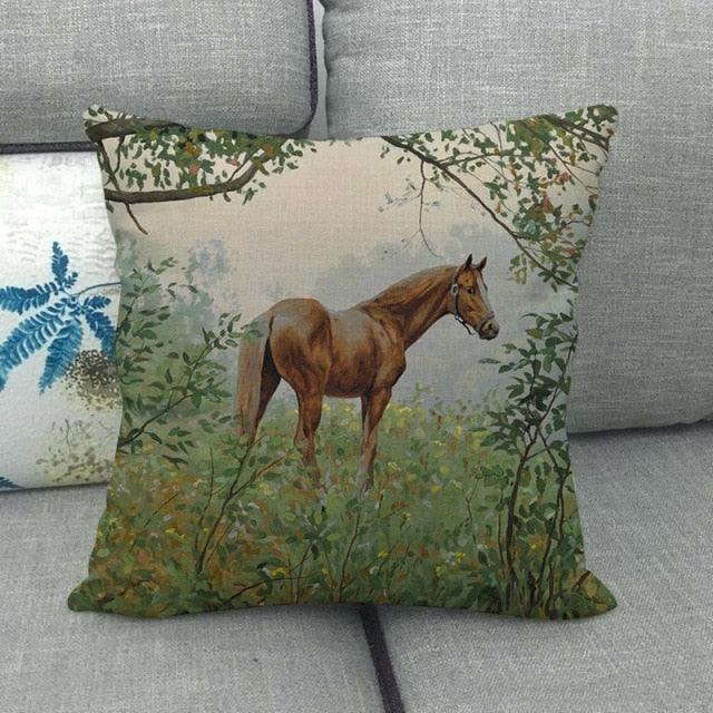 Elegant Grassland Floral Horse Pillow Covers Pastoral Animal Pattern Decorative Pillow Cases For Home Car Sofa Linen / Cotton Square Pillow Cover Decorative Throw Pillowcase, Farmhouse Horse 17.72 X 17.72