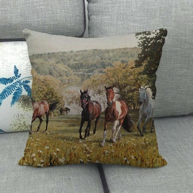 Elegant Grassland Floral Horse Pillow Covers Pastoral Animal Pattern Decorative Pillow Cases For Home Car Sofa Linen / Cotton Square Pillow Cover Decorative Throw Pillowcase, Farmhouse Horse 17.72 X 17.72