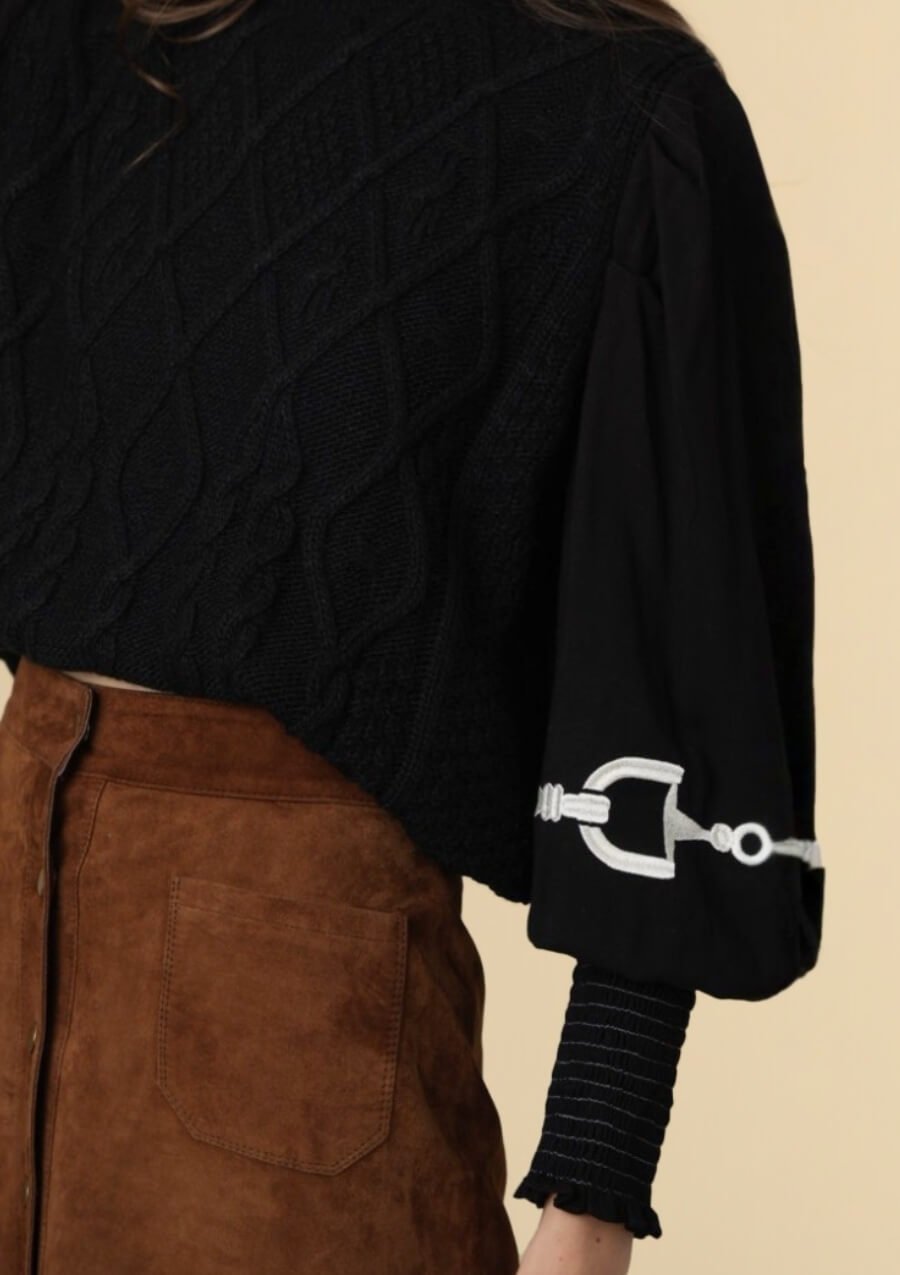 Ellie Cable Knit Sweater | Embroidered Sleeves