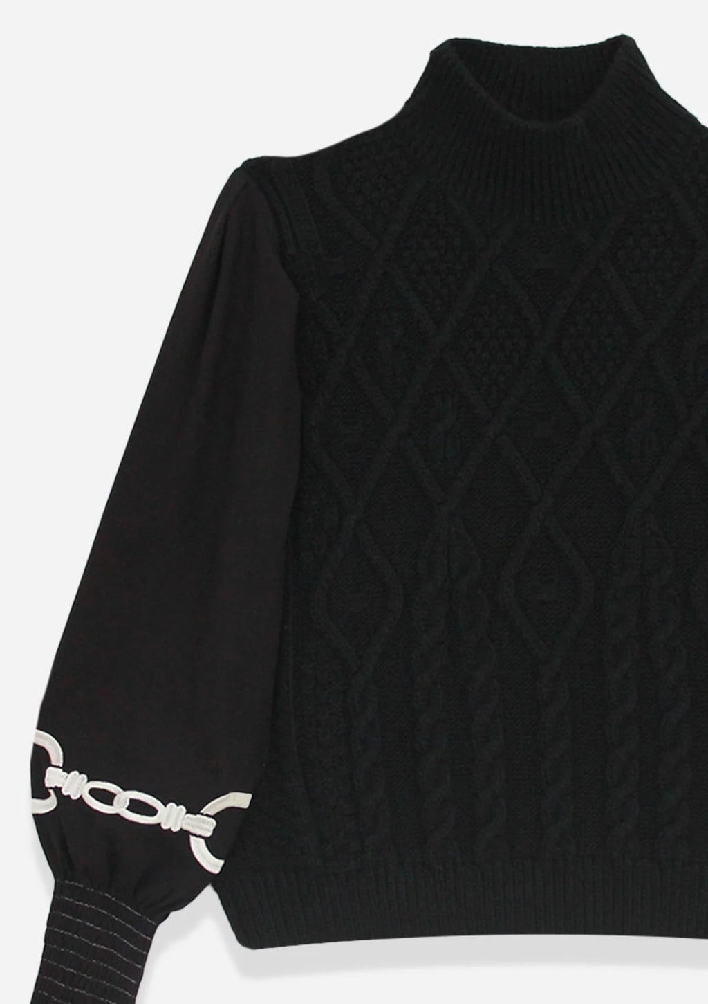 Ellie Cable Knit Sweater | Embroidered Sleeves