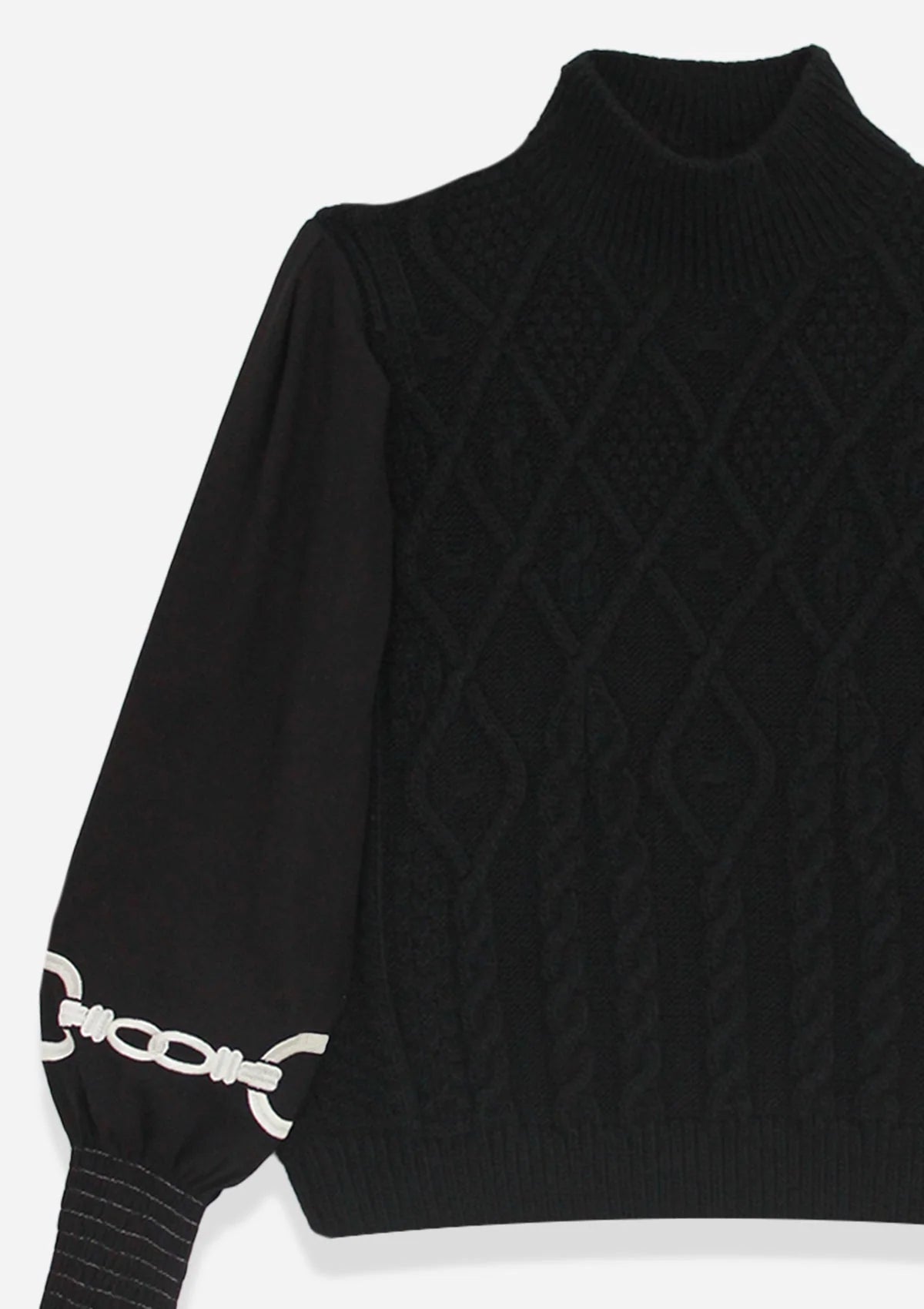 Ellie Cable Knit Sweater | Embroidered Sleeves