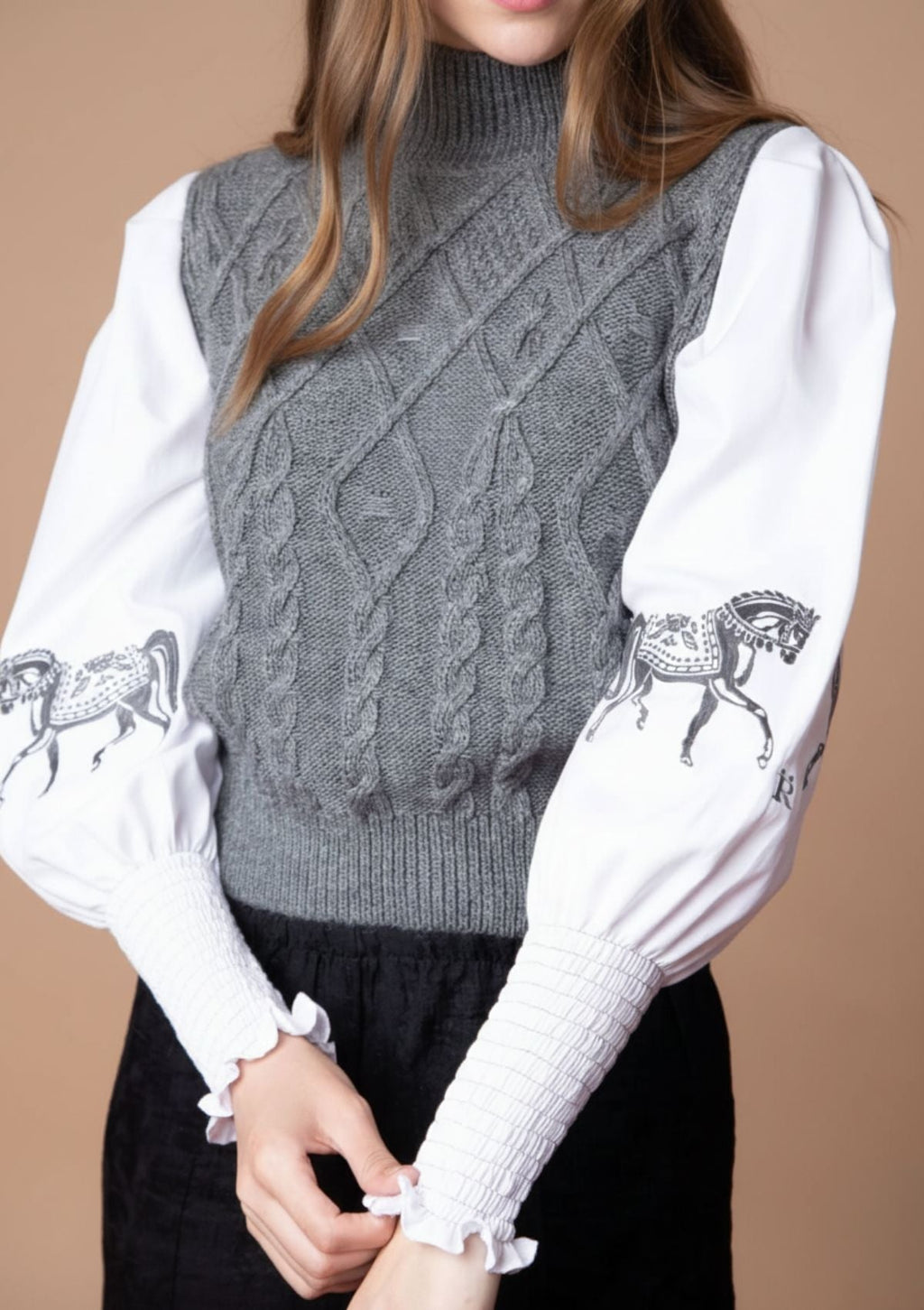 Ellie Cable Knit Sweater | Embroidered Sleeves