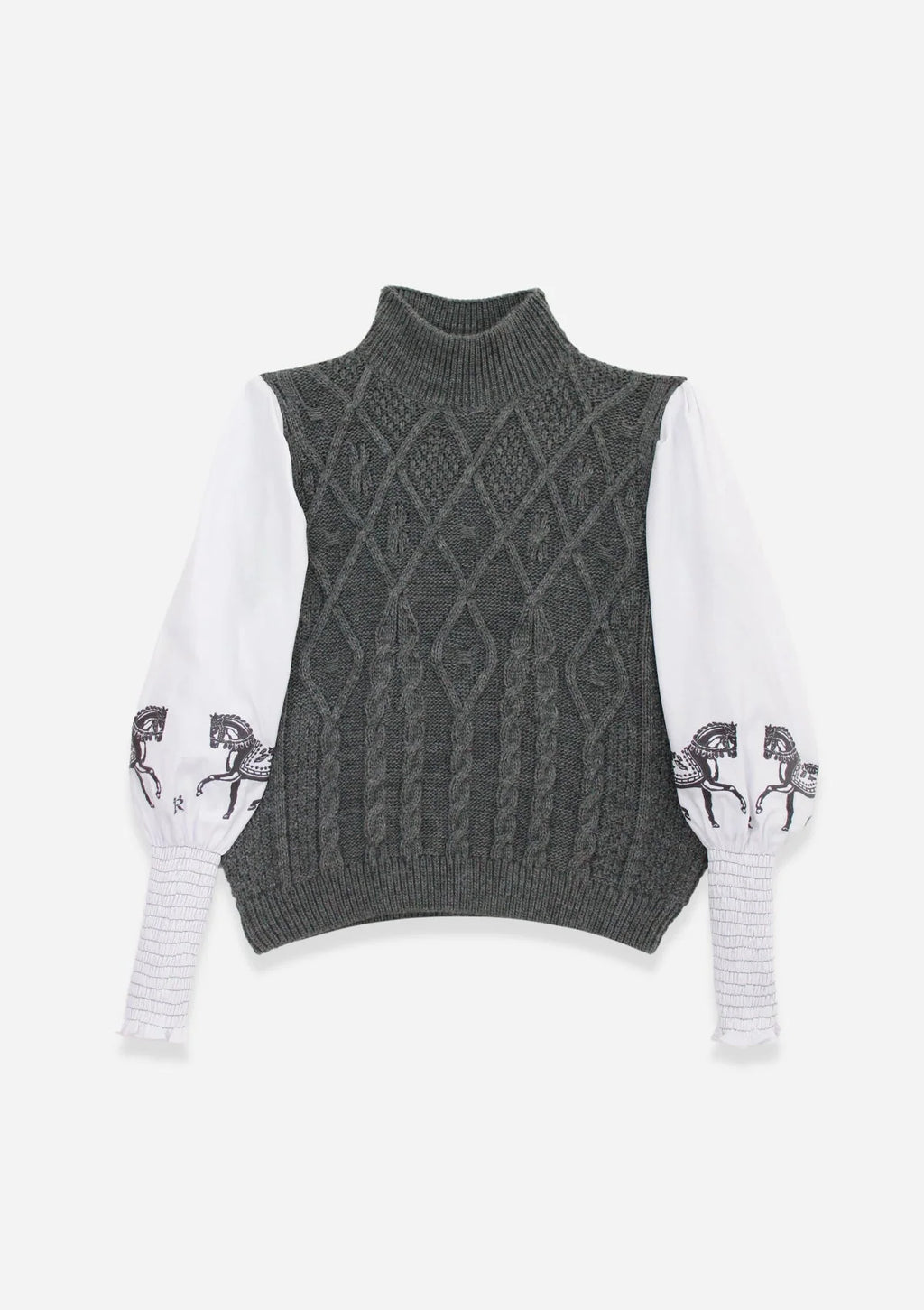 Ellie Cable Knit Sweater | Embroidered Sleeves