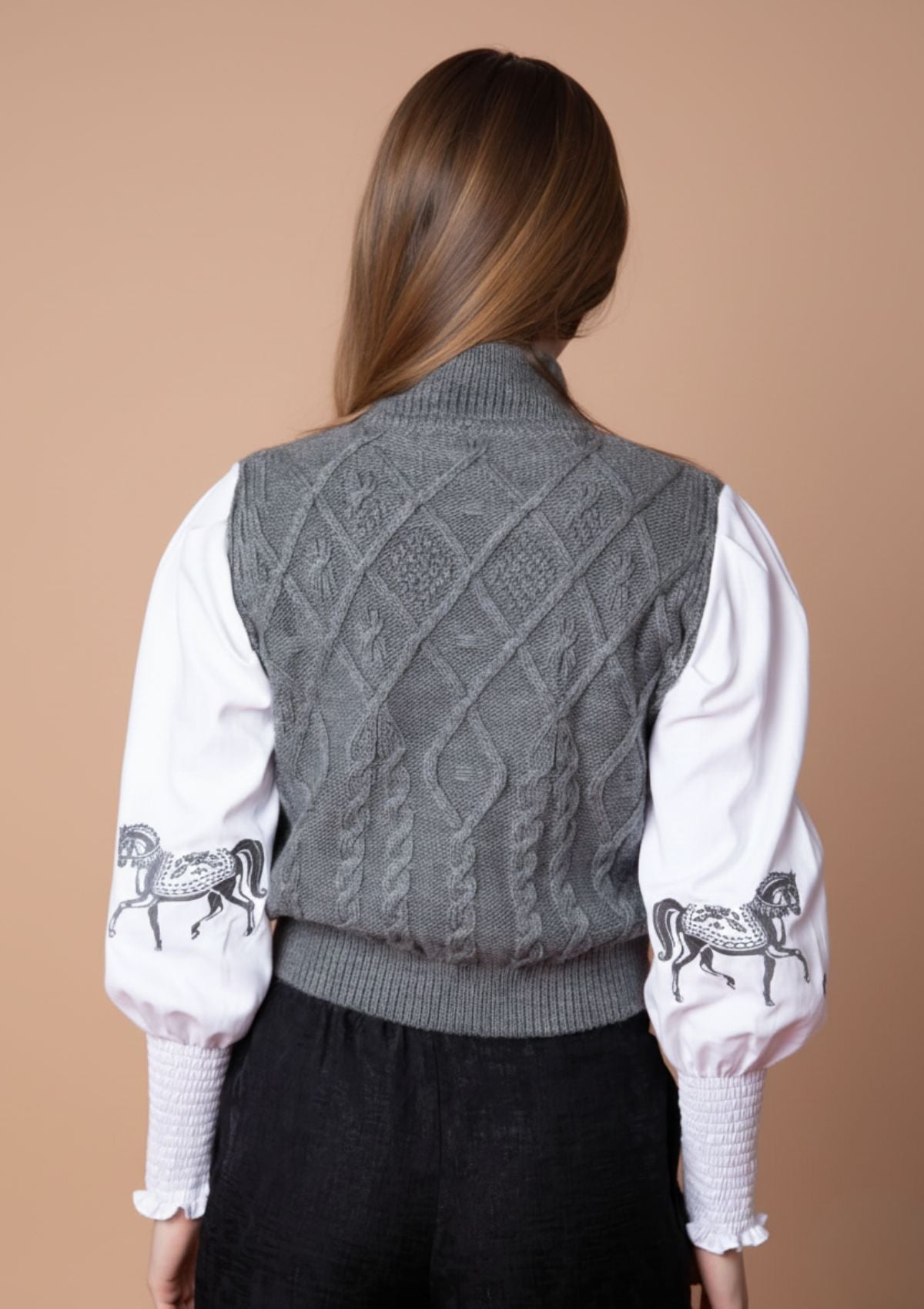 Ellie Cable Knit Sweater | Embroidered Sleeves