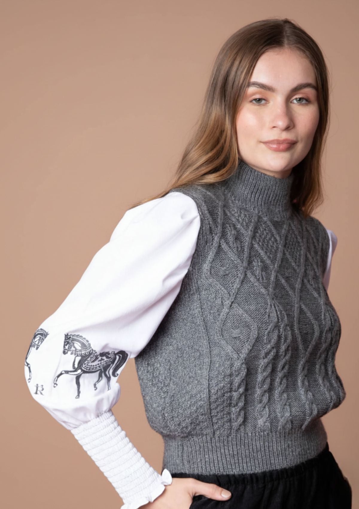 Ellie Cable Knit Sweater | Embroidered Sleeves