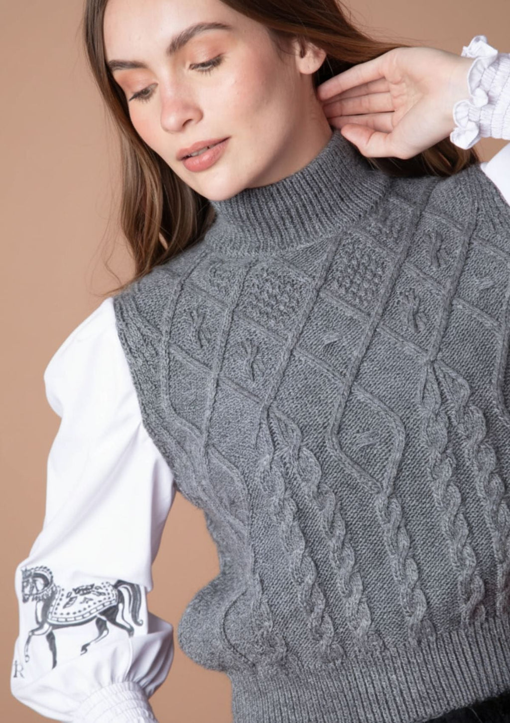 Ellie Cable Knit Sweater | Embroidered Sleeves