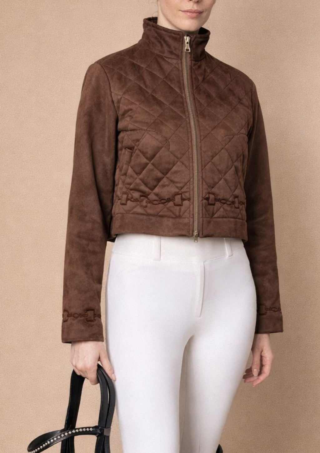 Ember Embroidered Faux Suede Cropped Jacket