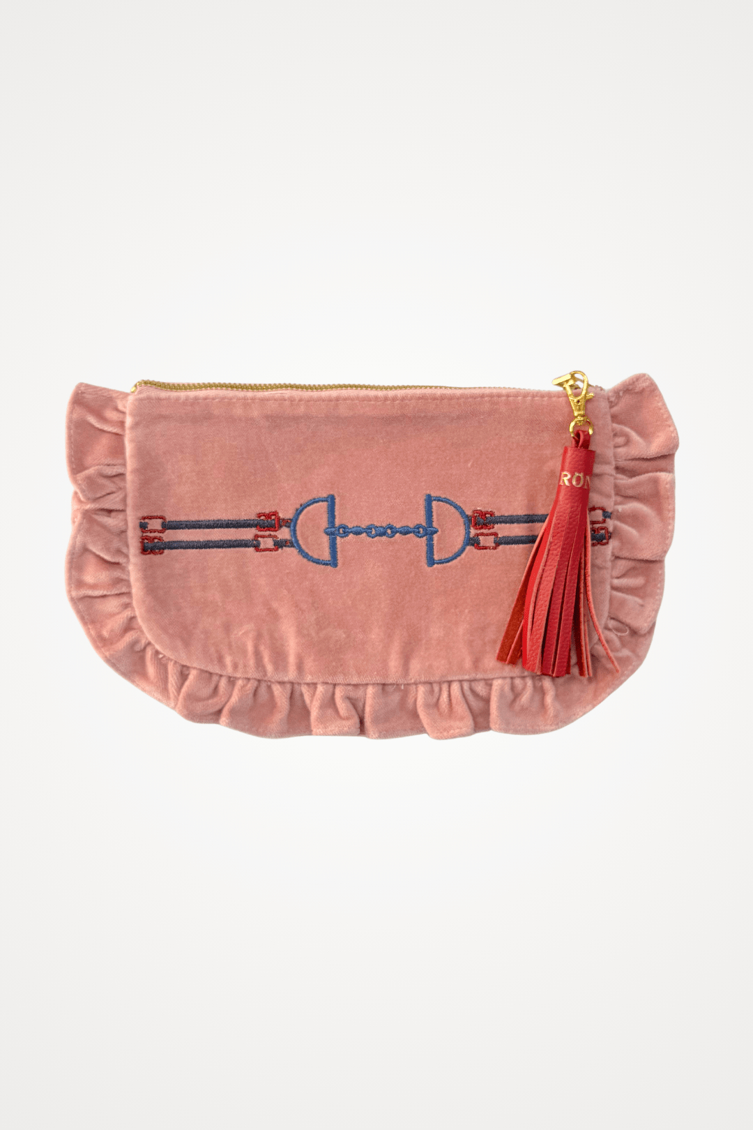 Embroidered Velvet Pouch | Snaffle Ruffle | Small