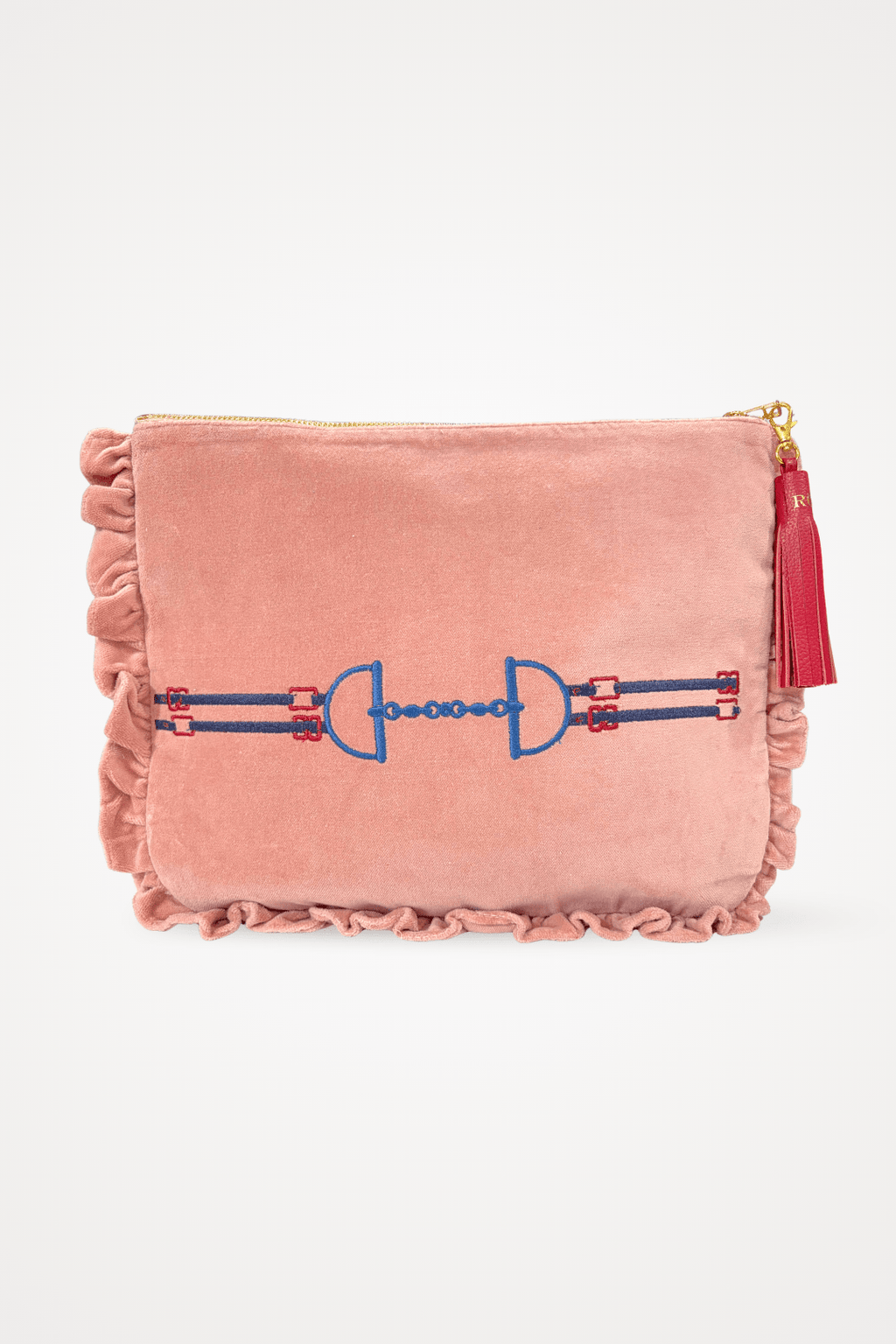 Embroidered Equestrian Velvet Pouch | Snaffle Ruffle - Large size