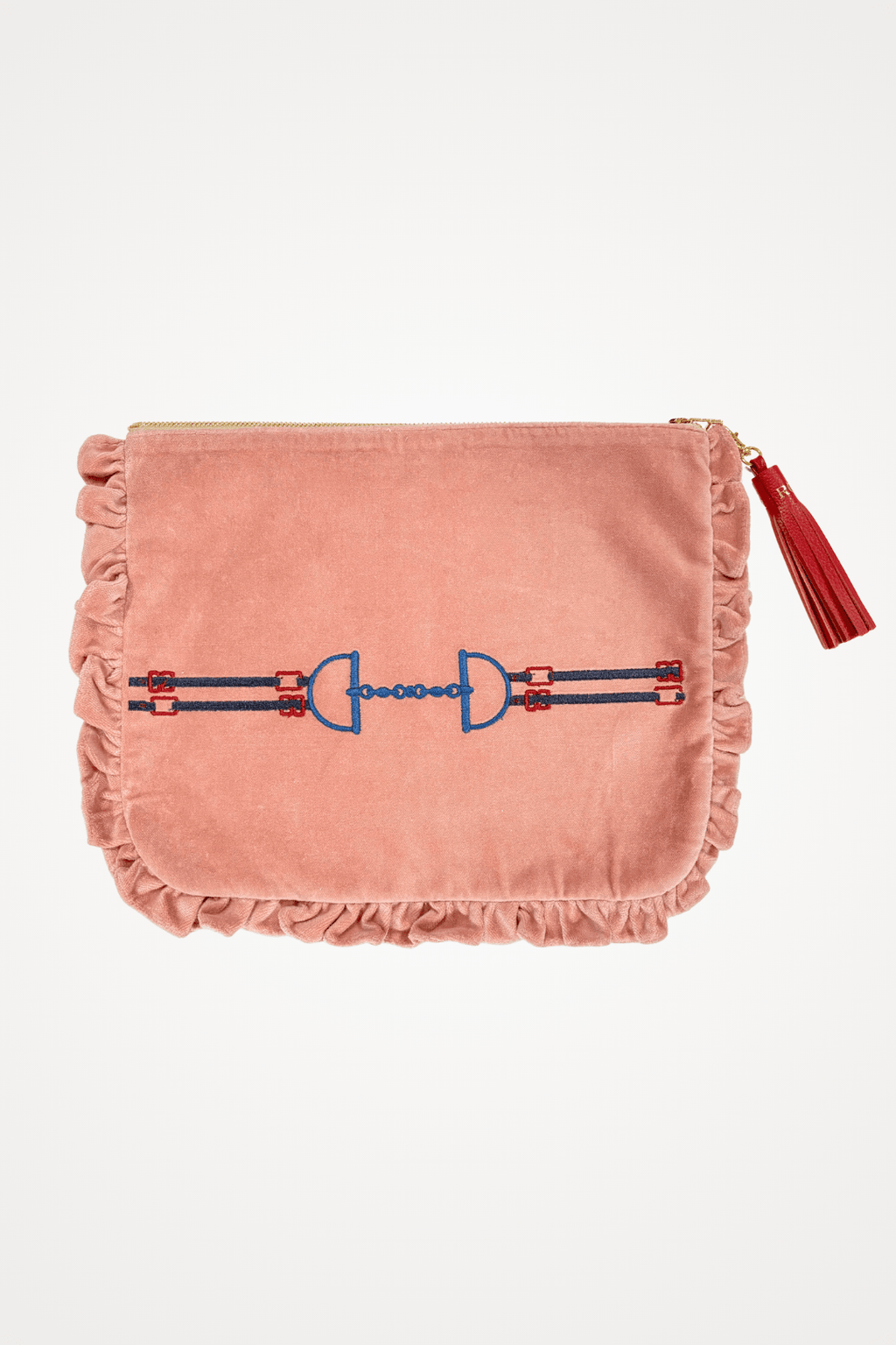 Embroidered Equestrian Velvet Pouch | Snaffle Ruffle - Large size