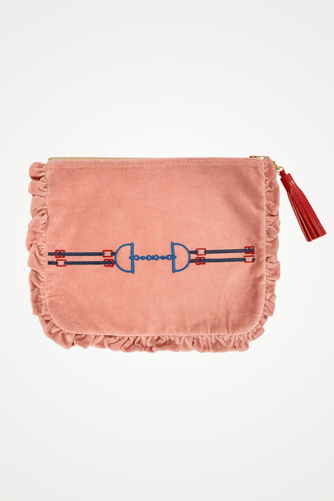 Embroidered Equestrian Velvet Pouch | Snaffle Ruffle - Large size