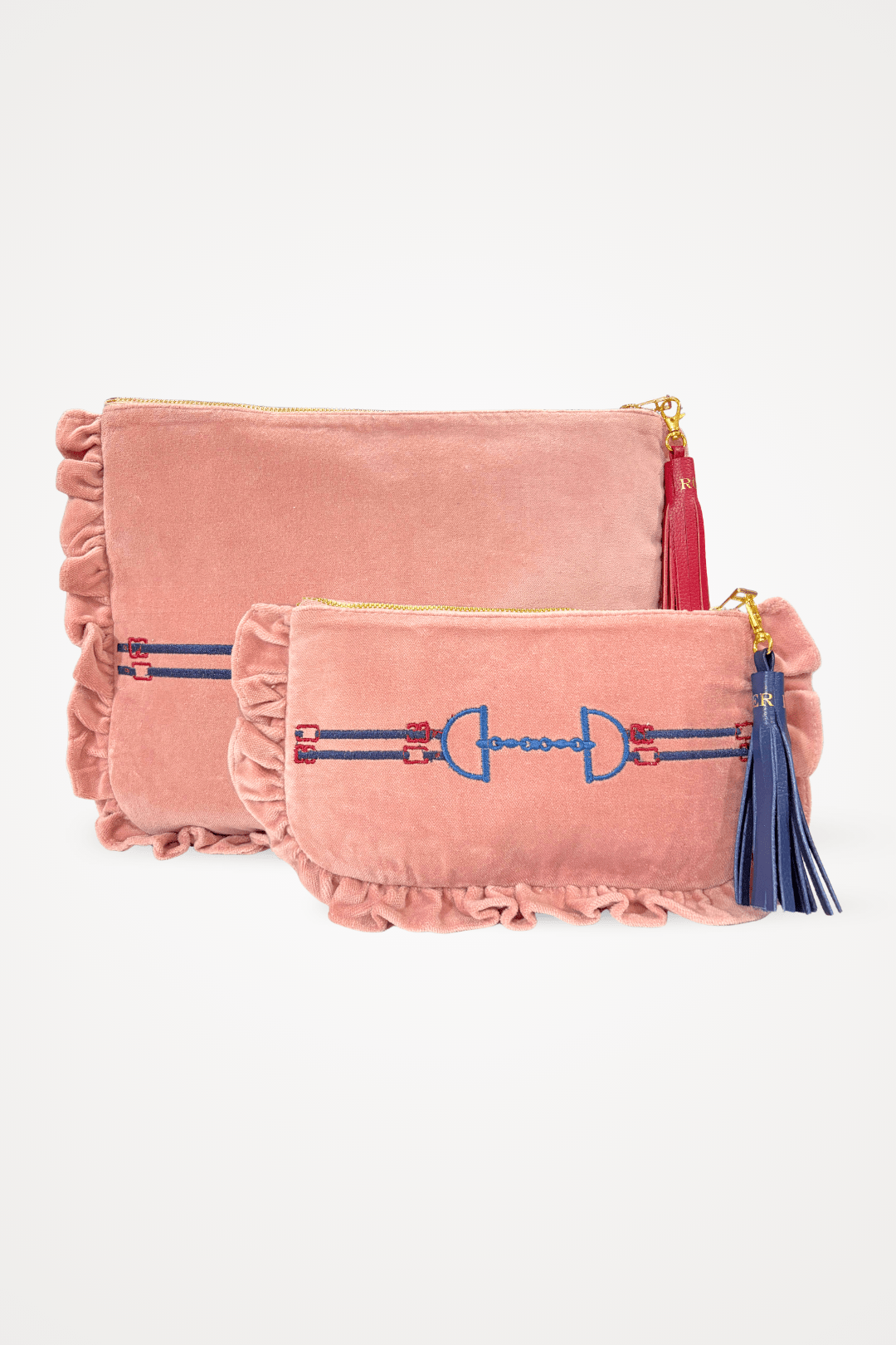 Embroidered Equestrian Velvet Pouch | Snaffle Ruffle - Large size