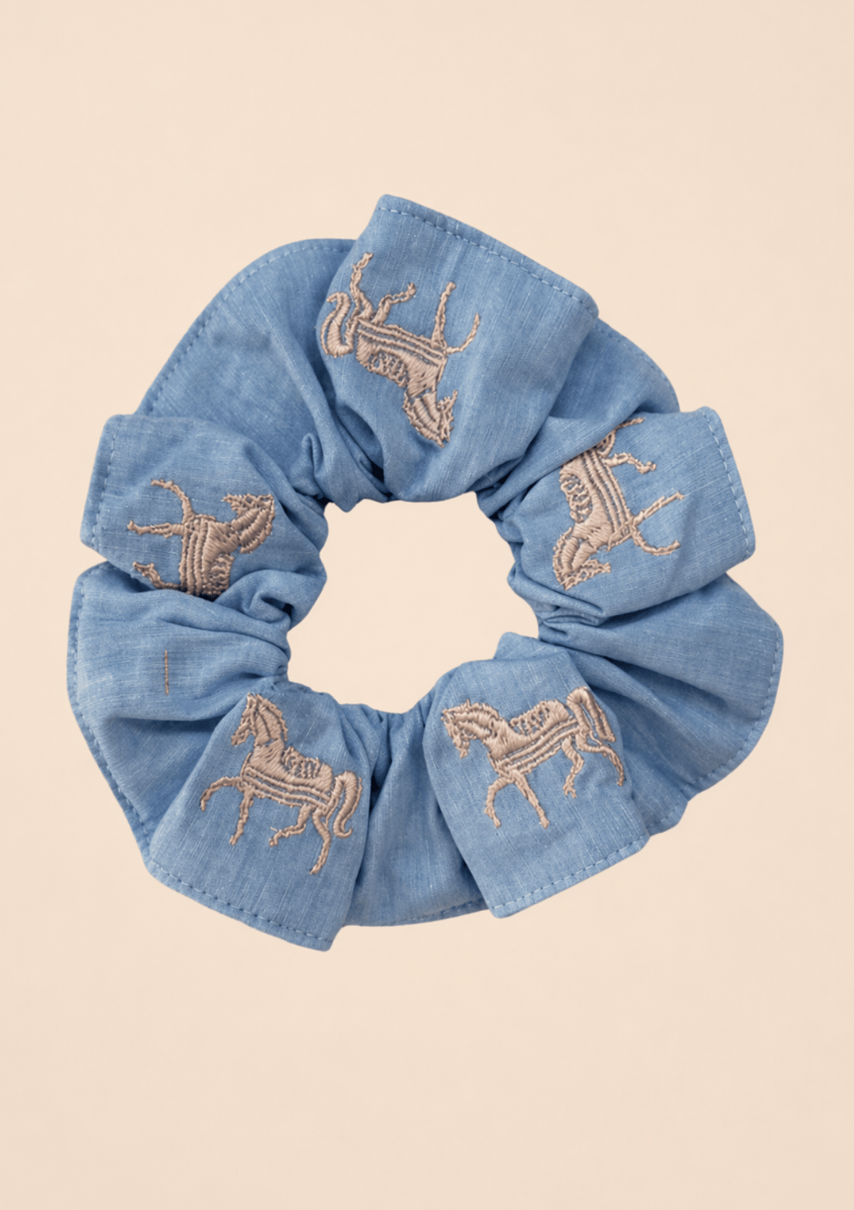 Equestrian Hair Scrunchie | Light Blue & Pink