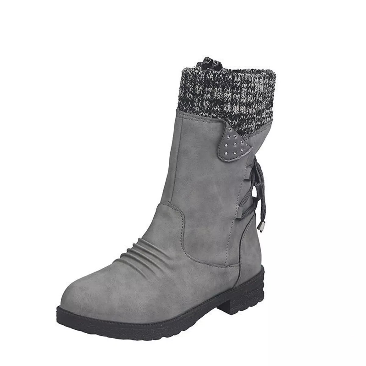 Knitted Cuff Round Toe Boots