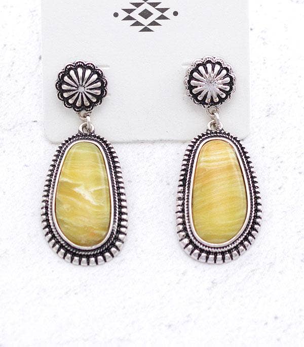 Concho Post Teardrop Stone Earrings