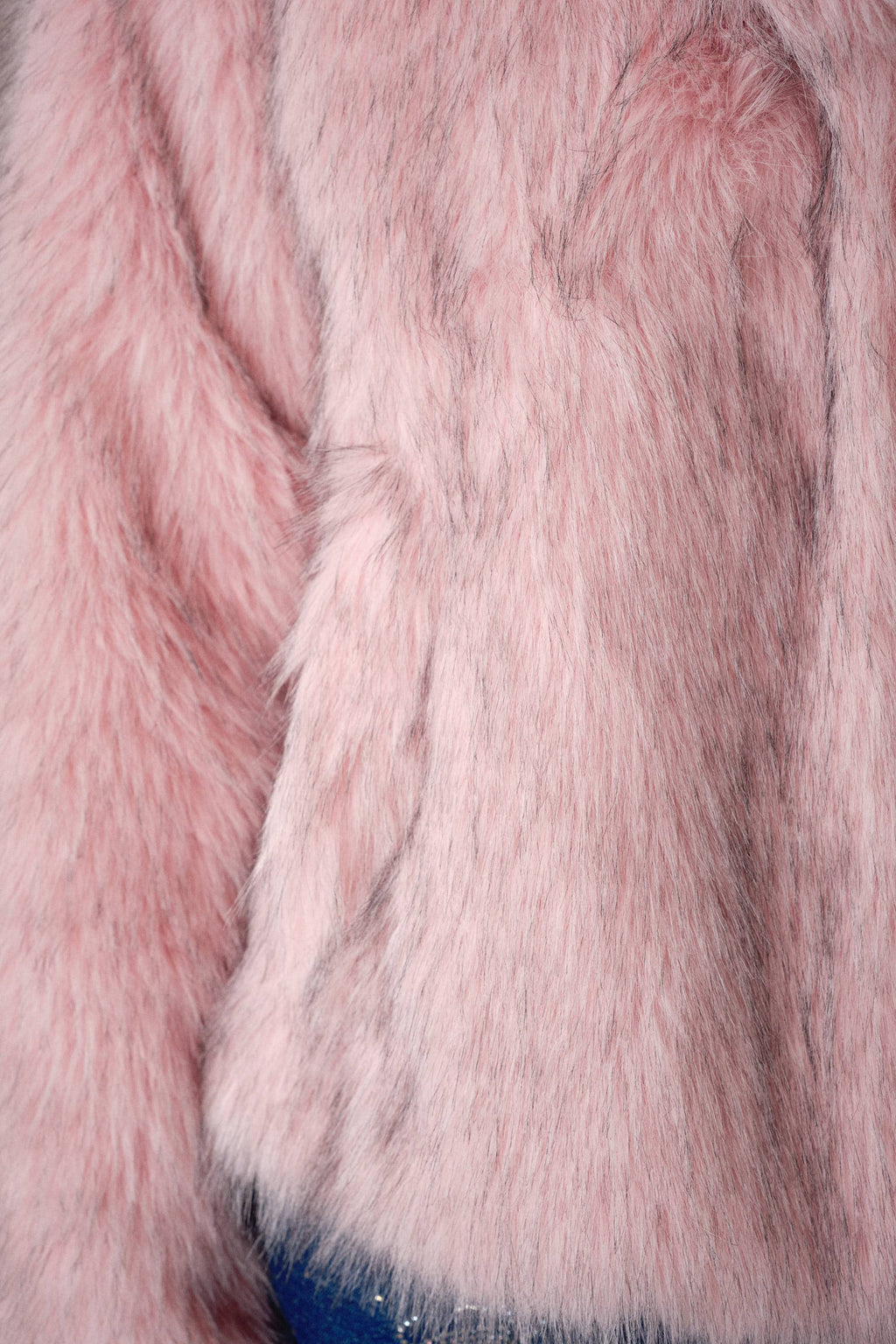 Two-Tone Faux Fur Hook & Eye Coat in Blush Pink
