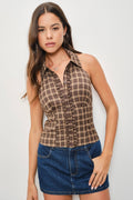 Plaid Ruffle-Trim Halter Top