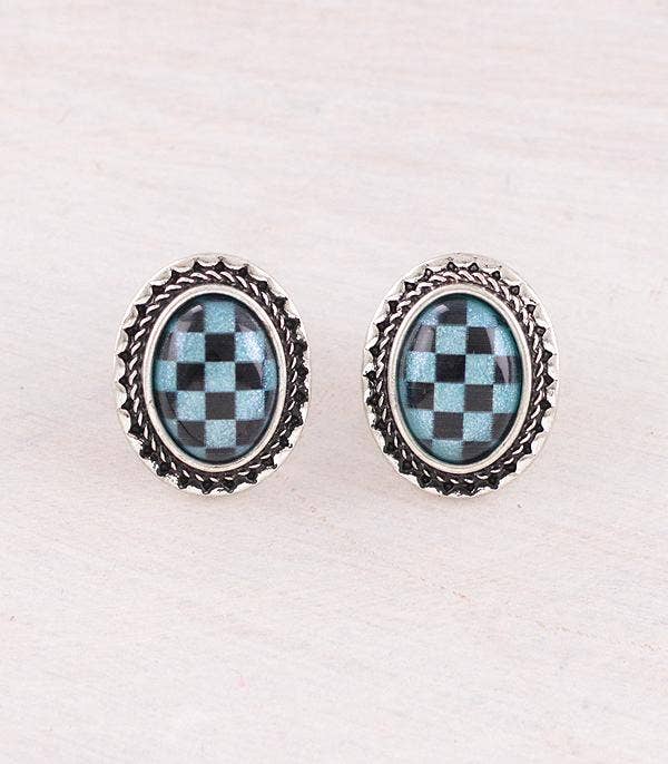 Checkered Bolt Earrings: Turquoise