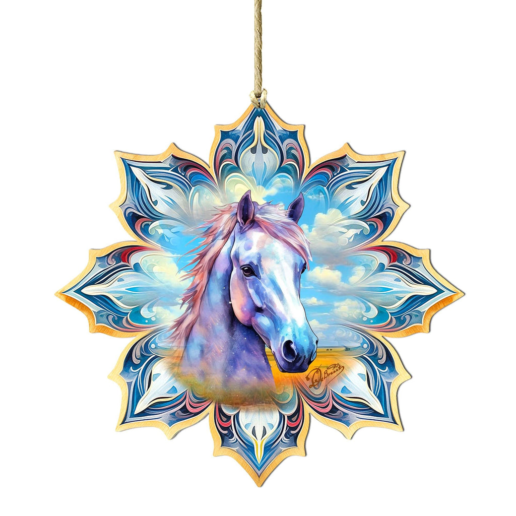 White Horse Snowflake Wooden Ornaments by G. Debrekht - Nature Wildlife Decor - 8688433