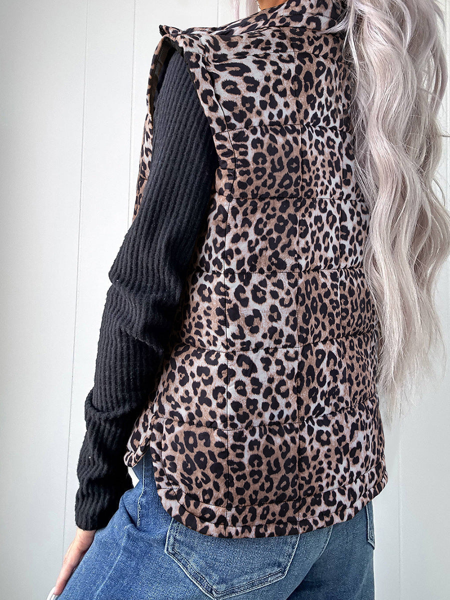 Women's Warm Cotton Vest With Leopard Print