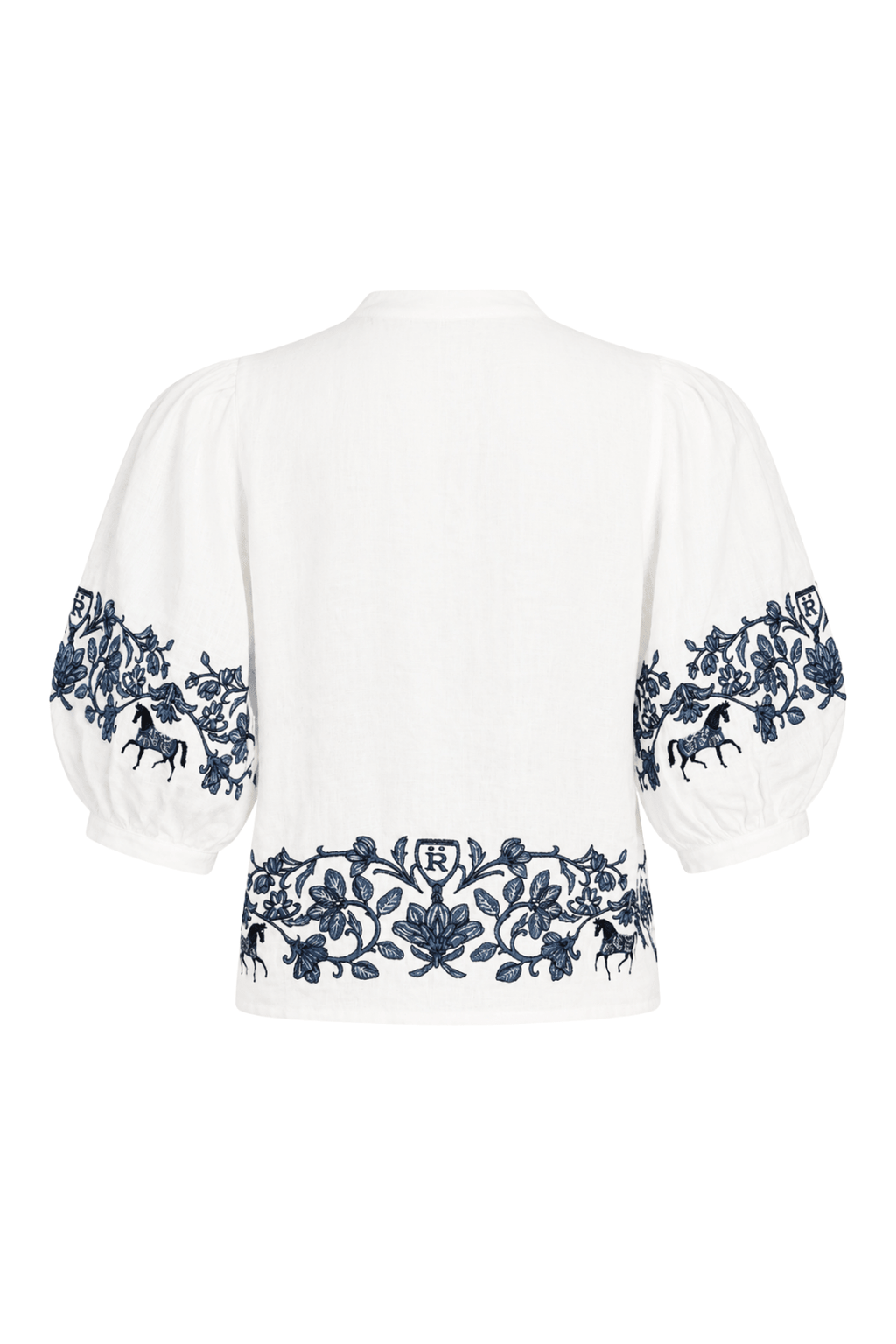 Florale Embroidered Linen Blouse | White