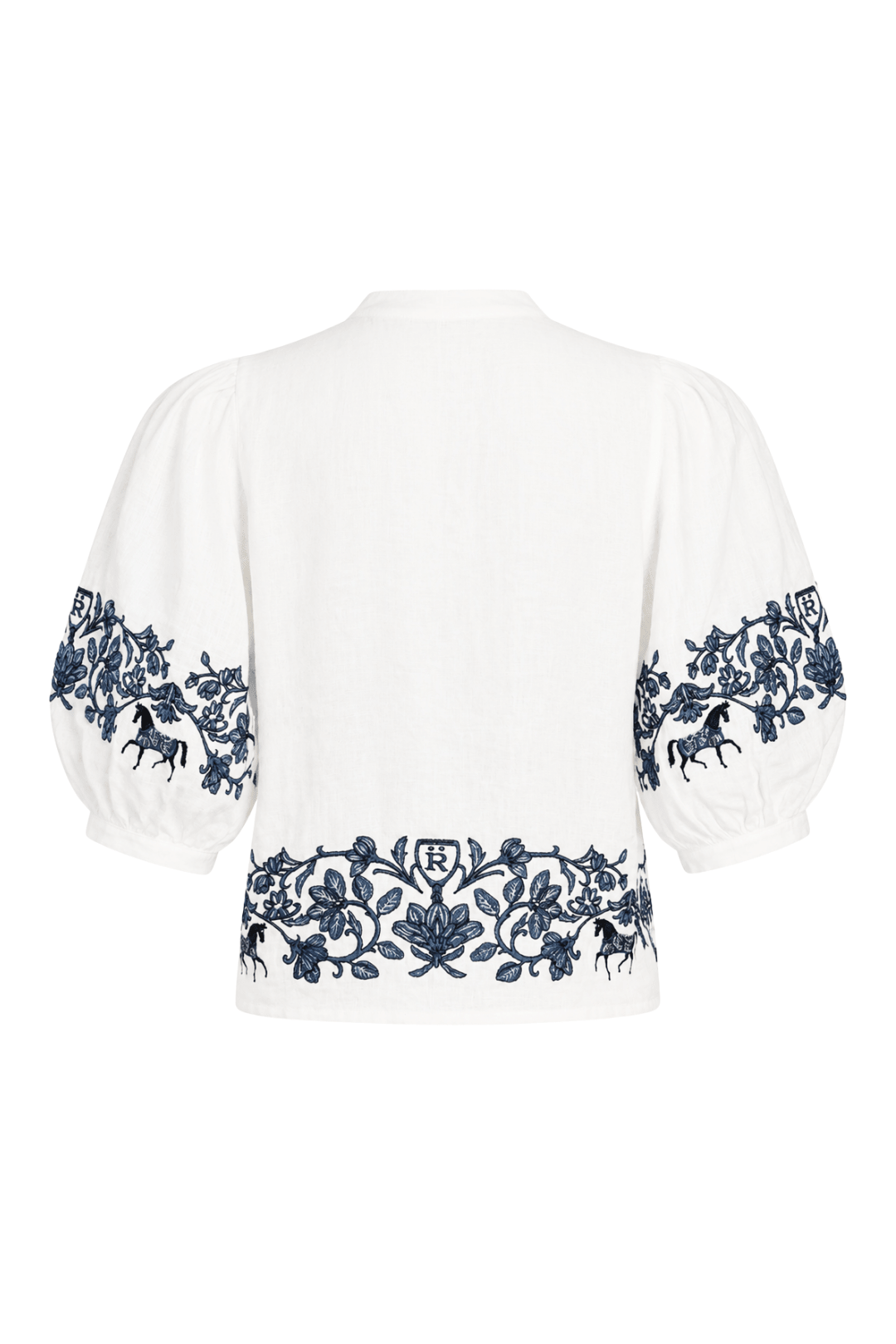 Florale Embroidered Linen Blouse | White