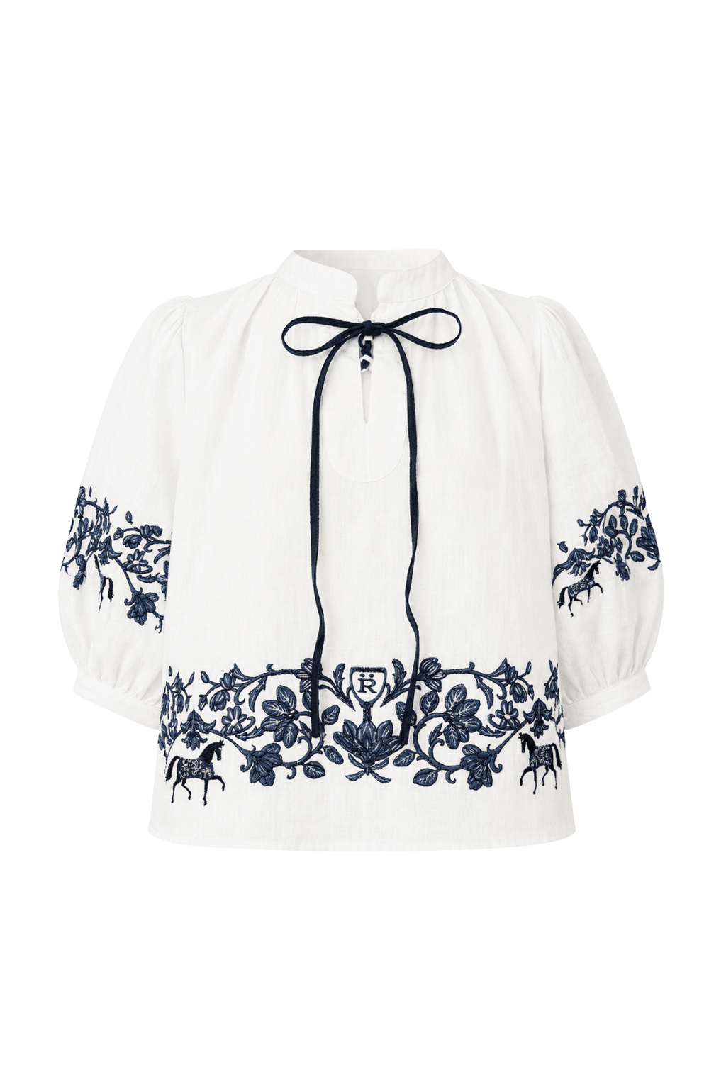 Florale Embroidered Linen Blouse | White