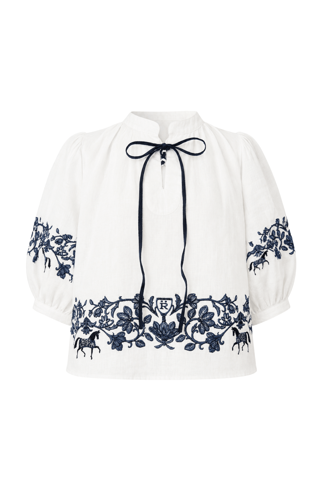 Florale Embroidered Linen Blouse | White