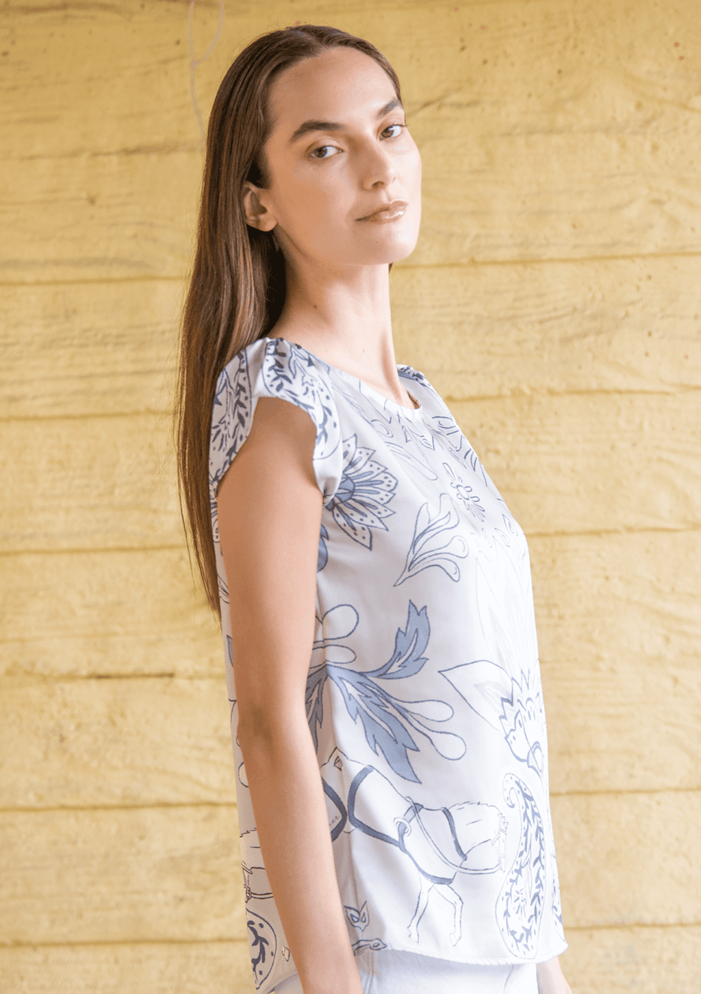 Galatea Blouse | Lilyrose print | Steel | Sample