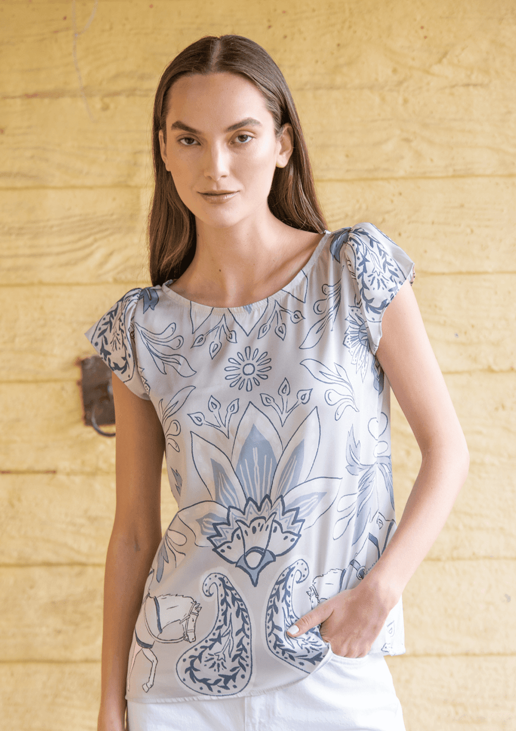 Galatea Blouse | Lilyrose print | Steel | Sample