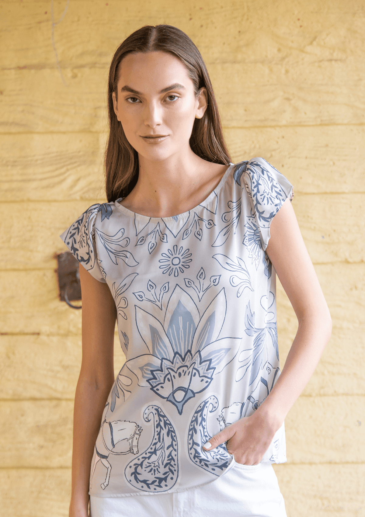 Galatea Blouse | Lilyrose print | Steel | Sample