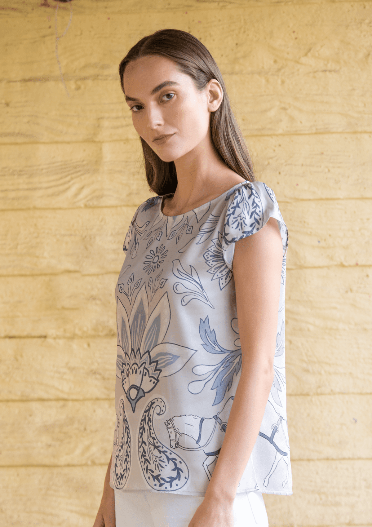 Galatea Blouse | Lilyrose print | Steel | Sample