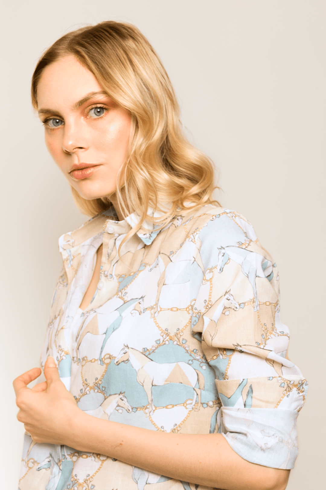 Geo Horses Basic Linen Shirt