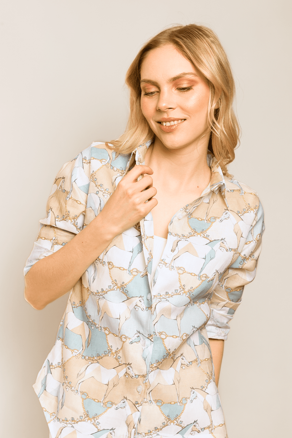 Geo Horses Basic Linen Shirt