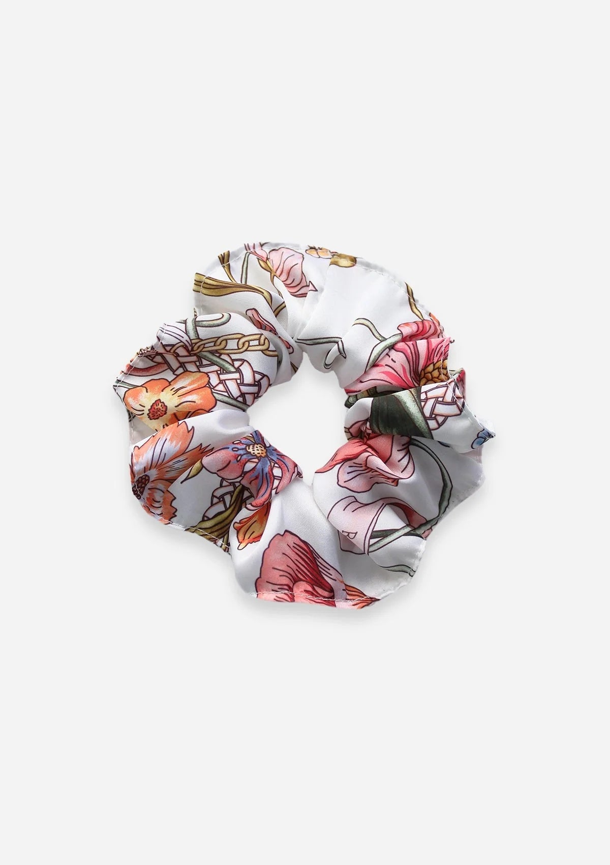 Hair Scrunchie Botany Print | White