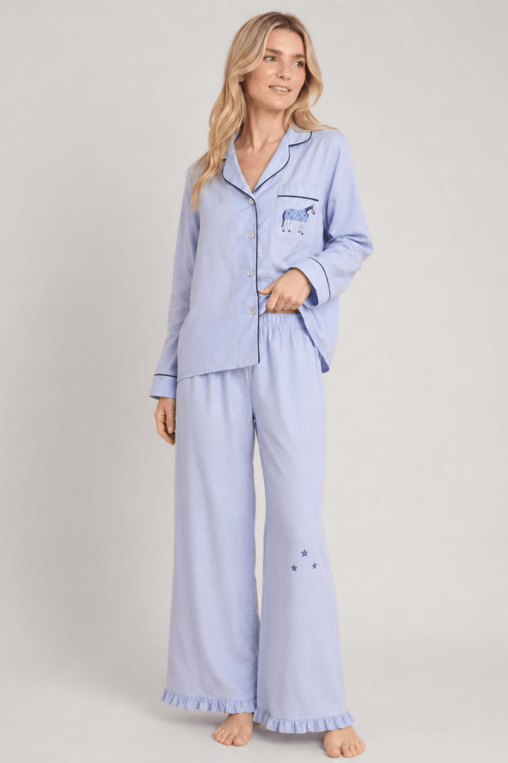 Horse Year Pajama - Embroidered - Blue on Blue