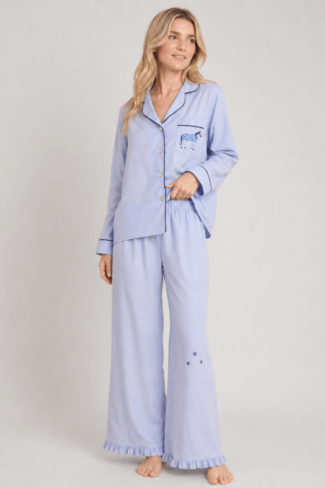 Horse Year Pajama - Embroidered - Blue on Blue