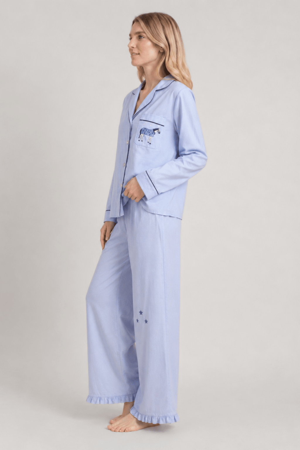 Horse Year Pajama - Embroidered - Blue on Blue