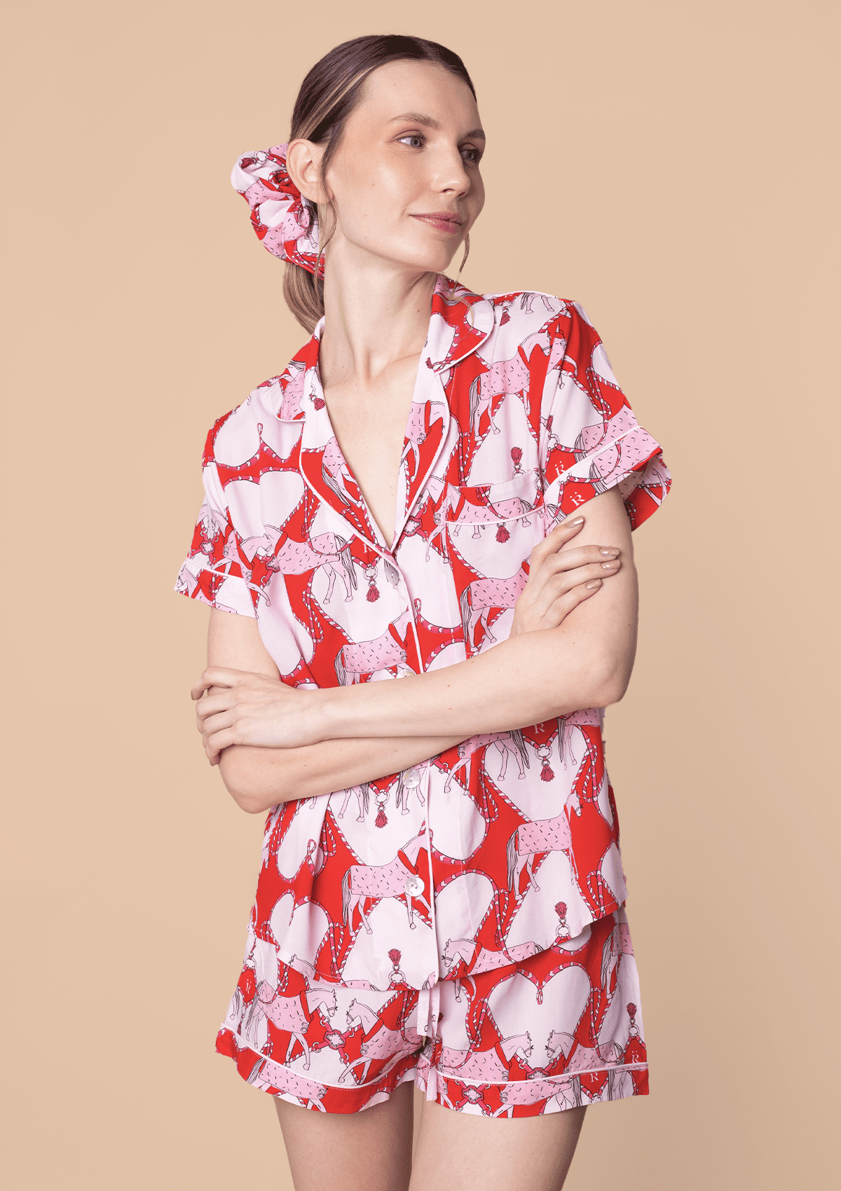 Whisper PJ’s Set | Short Sleeve |Horsebond Print Red & White |