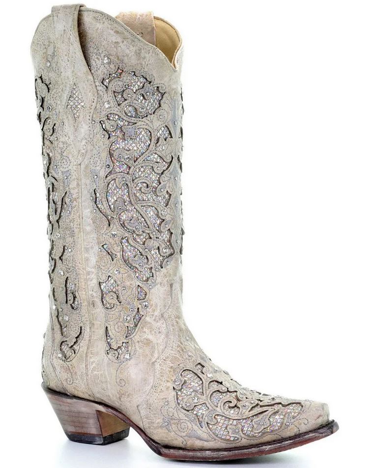 Rhinestone Hollow Out Flower Cowgirl Boots Western High Heel